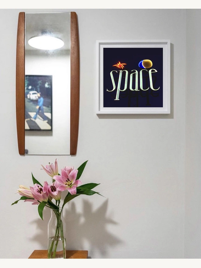 Space square white frame on the wall