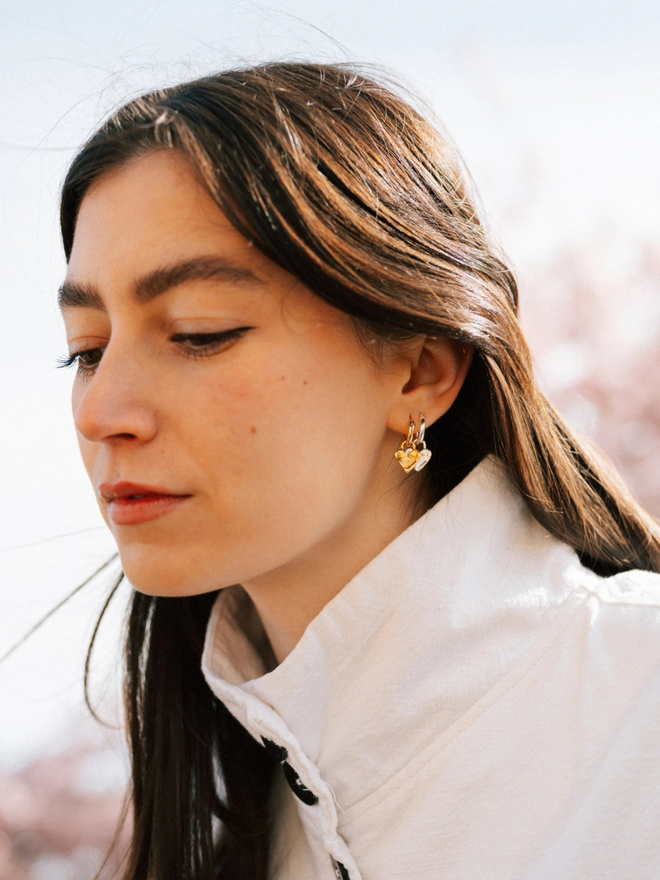 Gold hoop heart earrings