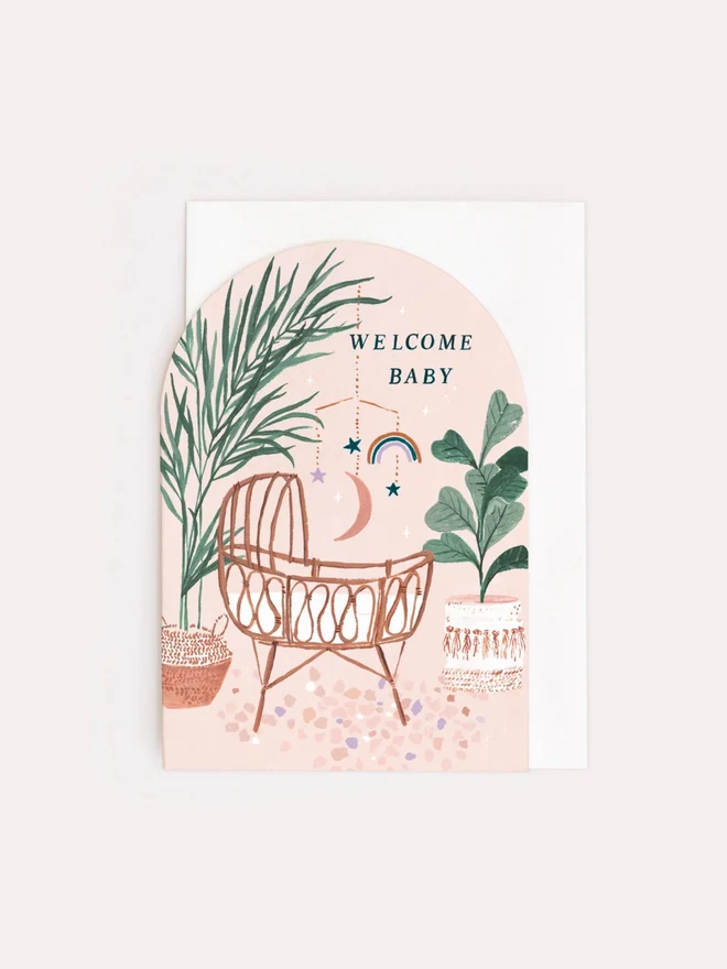 Welcome Baby Card shown with its white envelope