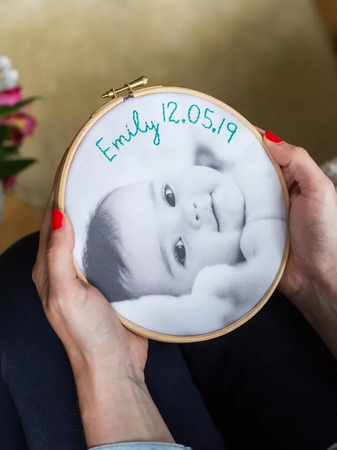 Baby photo embroidered hoop