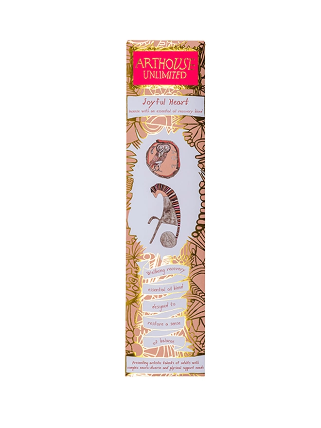 pack of 10 joyful heart well being charity incense sticks with peach & gold illustrations