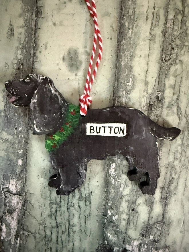 Black Cocker Spaniel Hand - painted Christmas decoration 