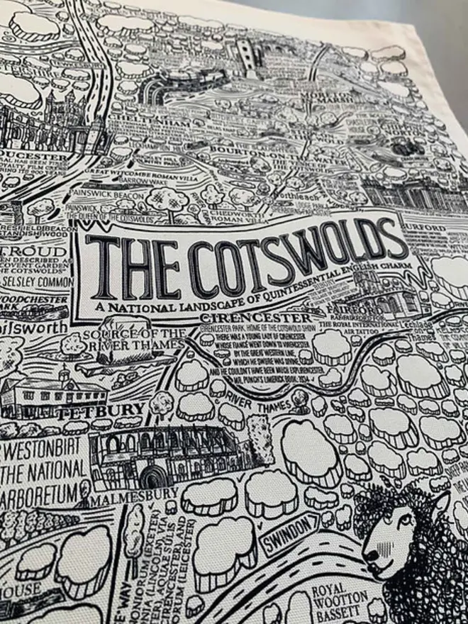 Cotswolds Print Tea Towel Zoom