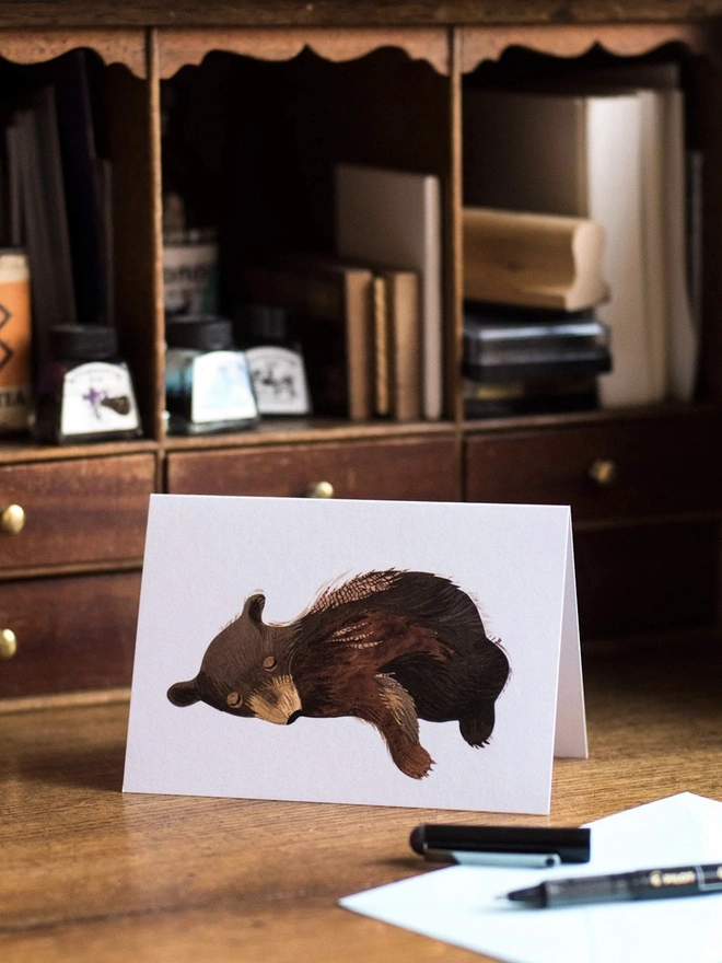 Sleepy Bear Cub Greetings Card