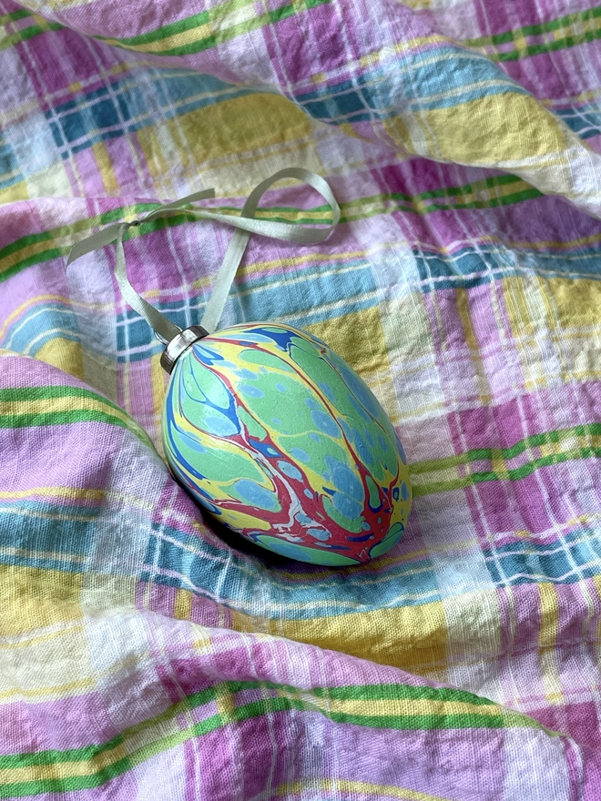 Hand-marbled ceramic hanging Easter egg