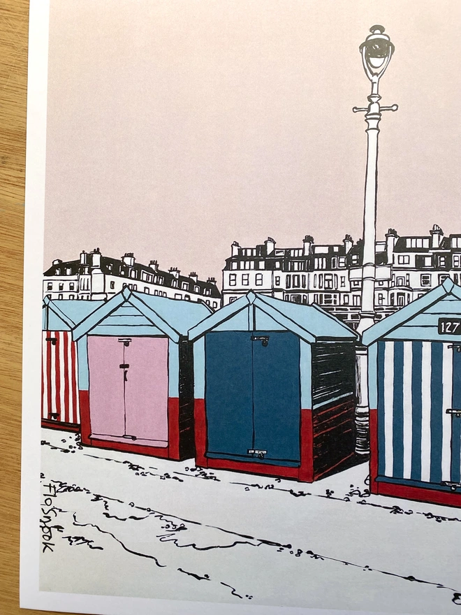 Signed print Hove beach huts