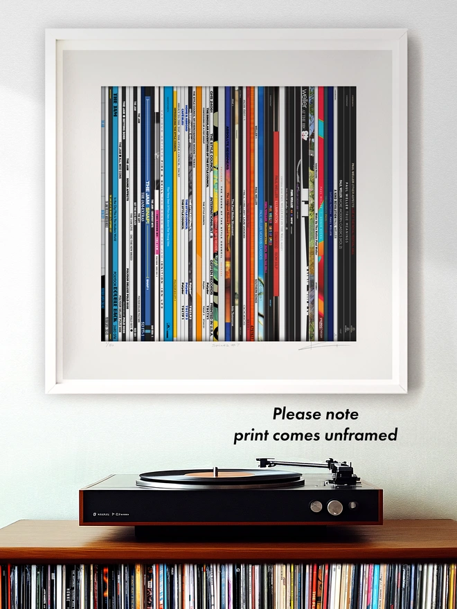 Fine Art print of vinyl records Paul Weller album spines framed example
