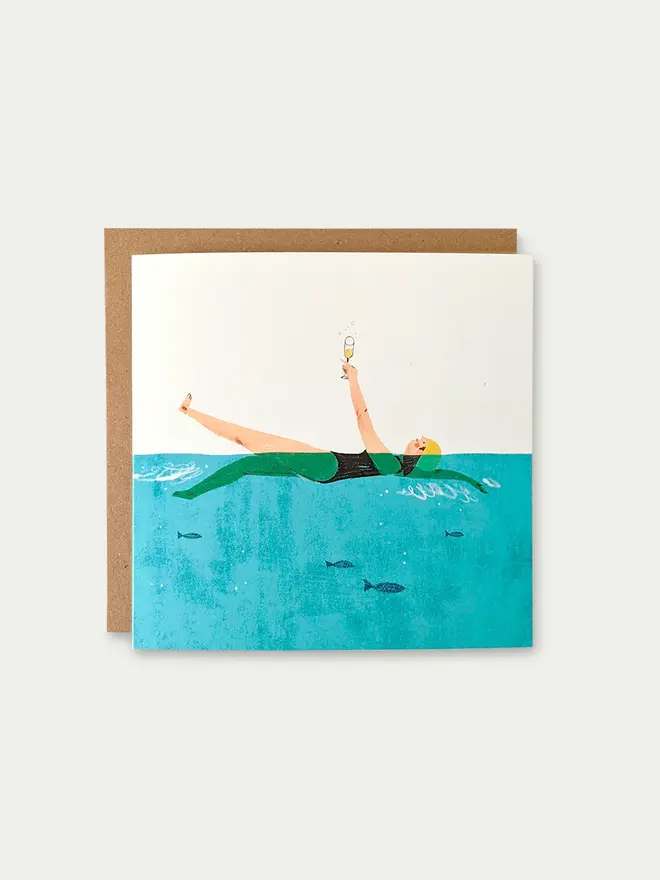 swim & fizz illustrated greetings card