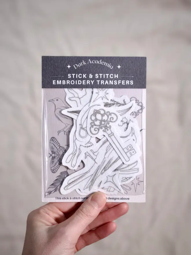 Dark Academia stick and stitch embroidery transfers set by Tired Starling Studio