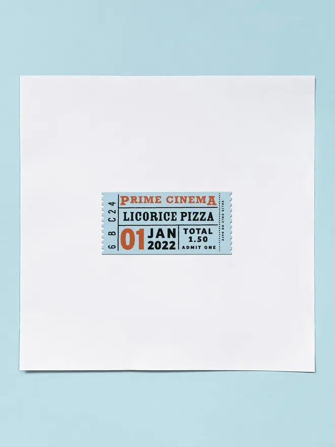 personalised cinema ticket print blue