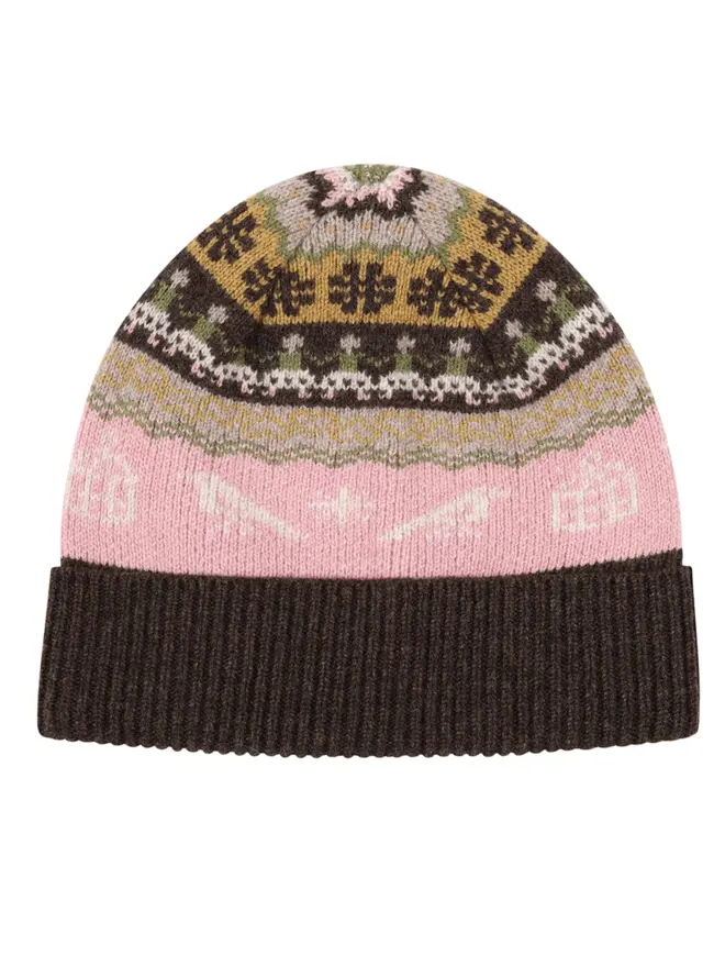 Fairisle beanie in calamine and cocoa 