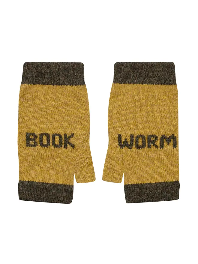 Cut out image of Book Worm Mittens in Gorse & Kelp
