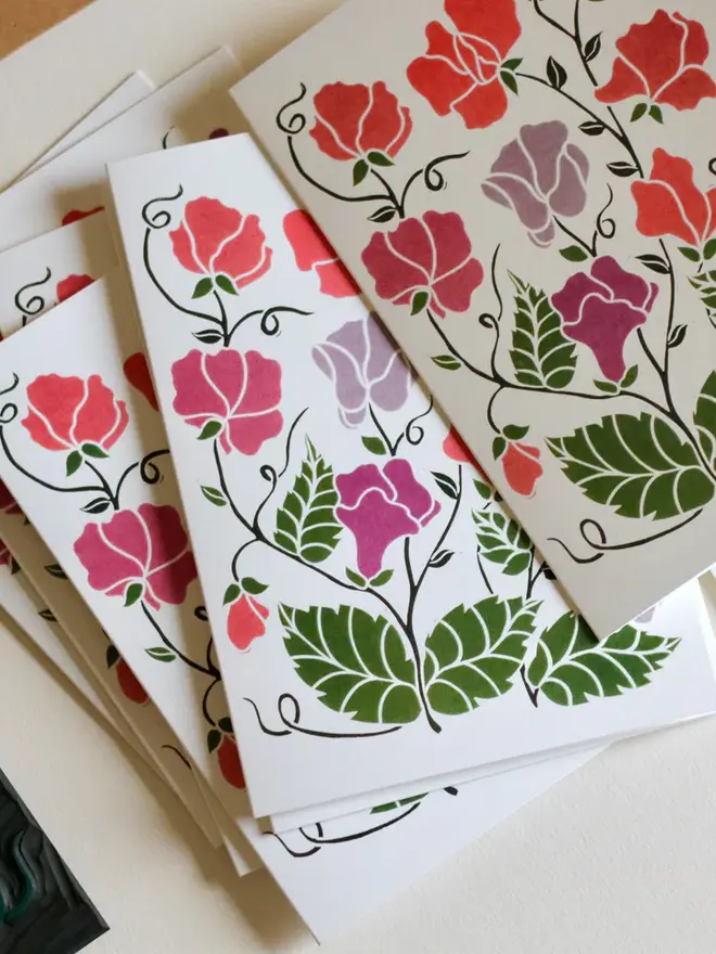 sweet pea flower notecard set