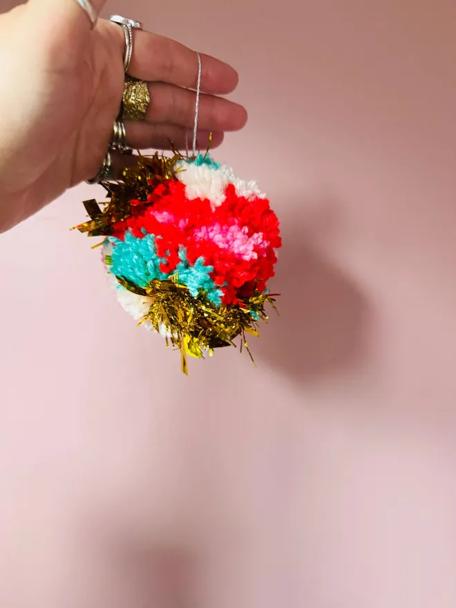 Christmas bauble Pom Pom bauble tinsel Pom Pom tinsel bauble disco Pom Pom bauble Christmas bright Pom Pom 