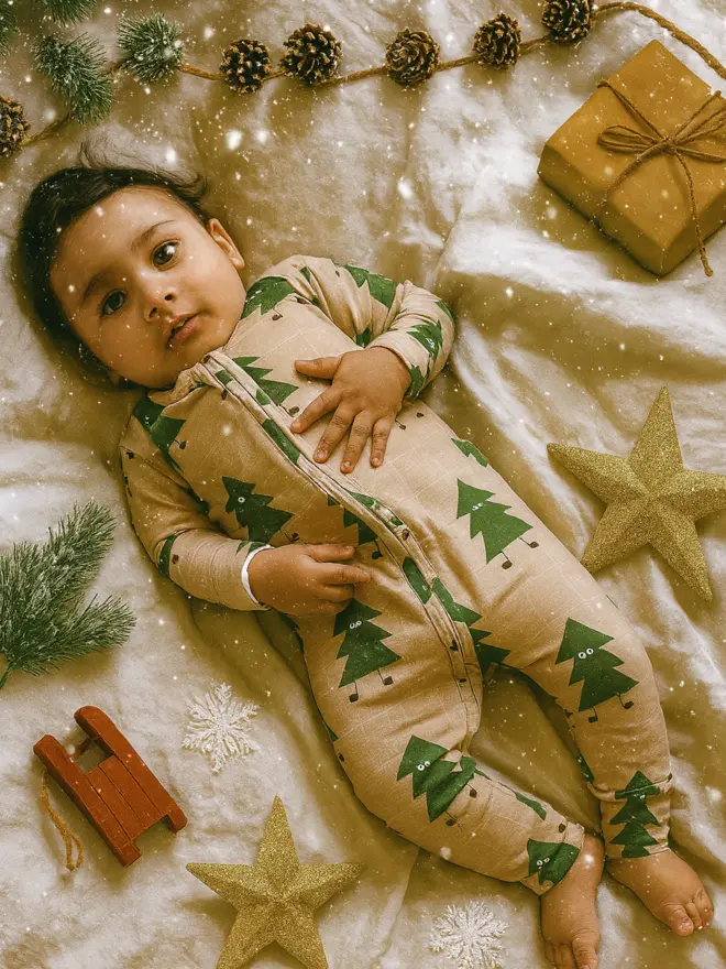 Christmas Tree Dancing Organic Sleepsuit