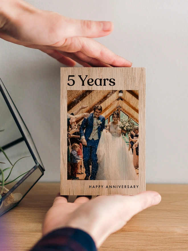 5 year wedding anniversary wooden photo block