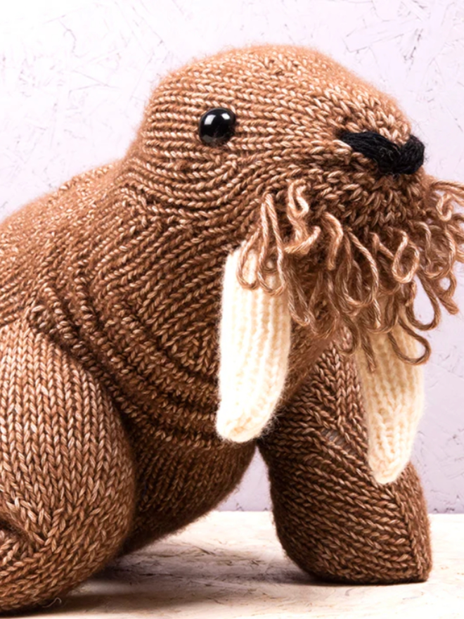 Walrus Knitting Kit. A medium brown walrus.