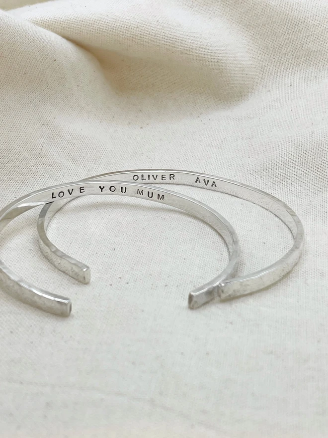 These personalised cuff bangles are hand made from recycled sterling silver, with options to add initials, names or quotes - a thoughtful gift for mum, a friend or for yourself. Plus a perfect present for those who want to shop mindfully and sustainably. Made by Celina C Jewellery, a small business in the UK, find on Holly & Co.
