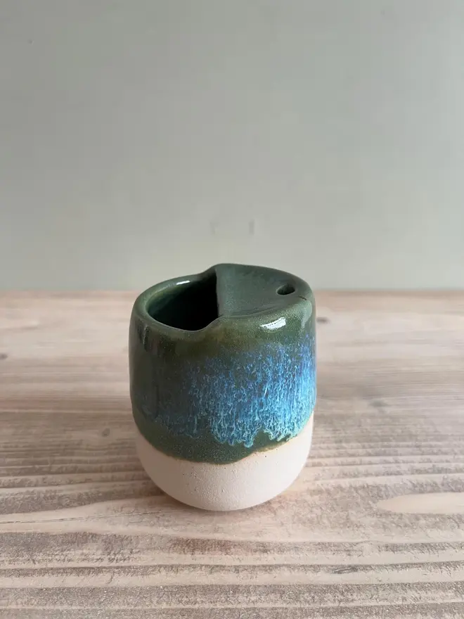 Handmade Ceramic Travel Cup Green Granite Glaze
