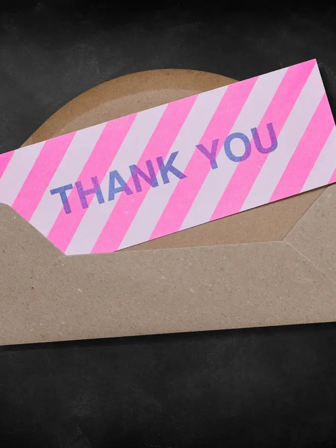 risograph graphic thank you card pink