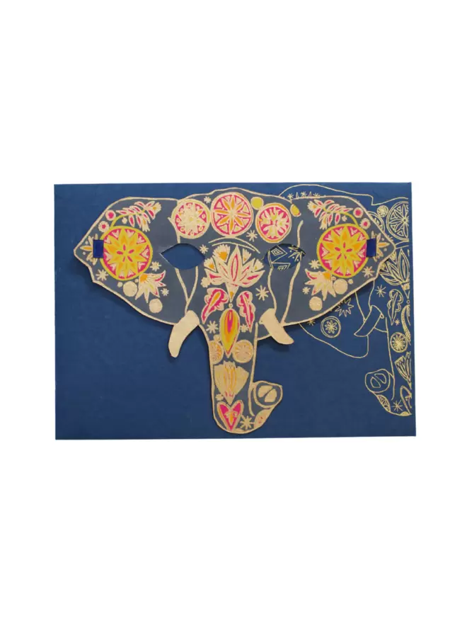 White cut-out shot: mask with elephant motif to create a truly luxurious and special card.