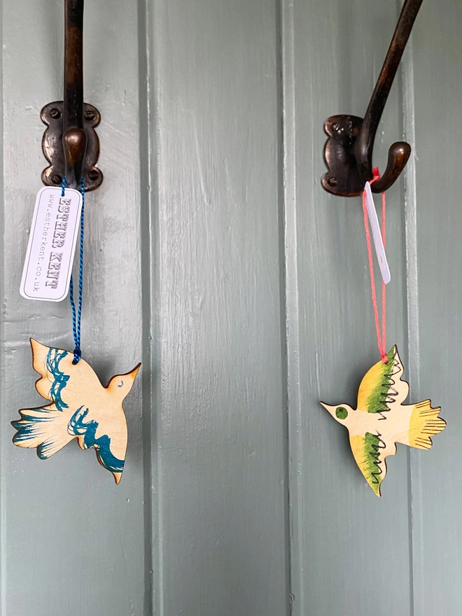 Handpainted wooden bird decoration by Esther Kent