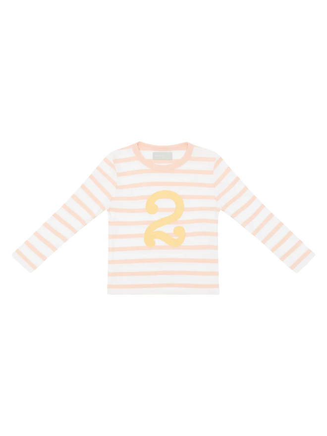 Powder Pink & White Breton Striped Number 2 T Shirt