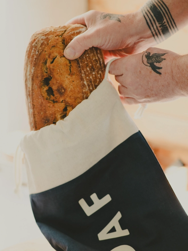 Linen Navy Bread Bag