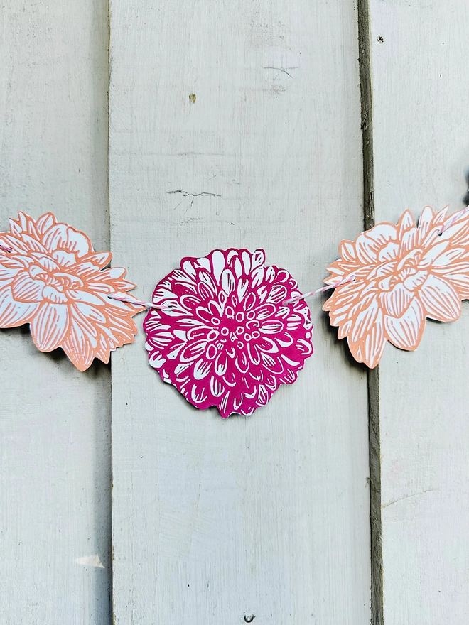 'Power Flower' Garland Hand Printed Linocut Spring Decor