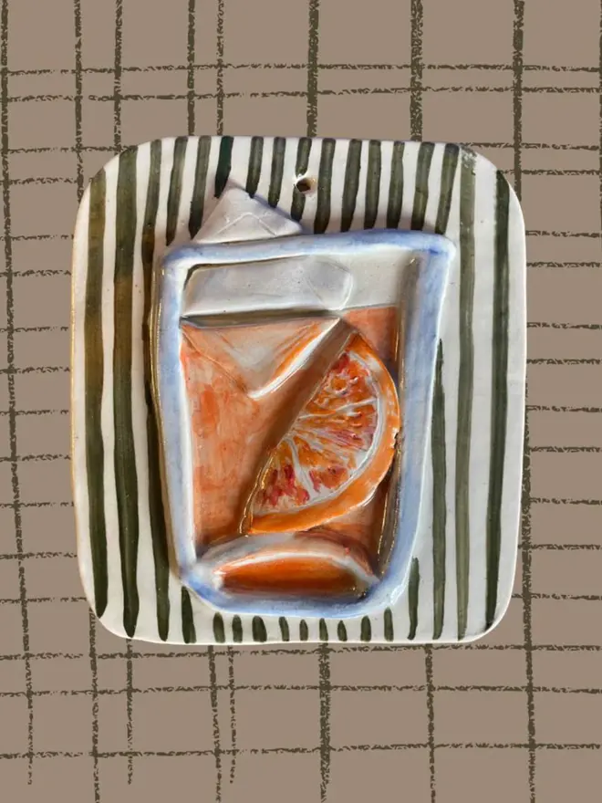 negroni cocktail ceramic wall hanging
