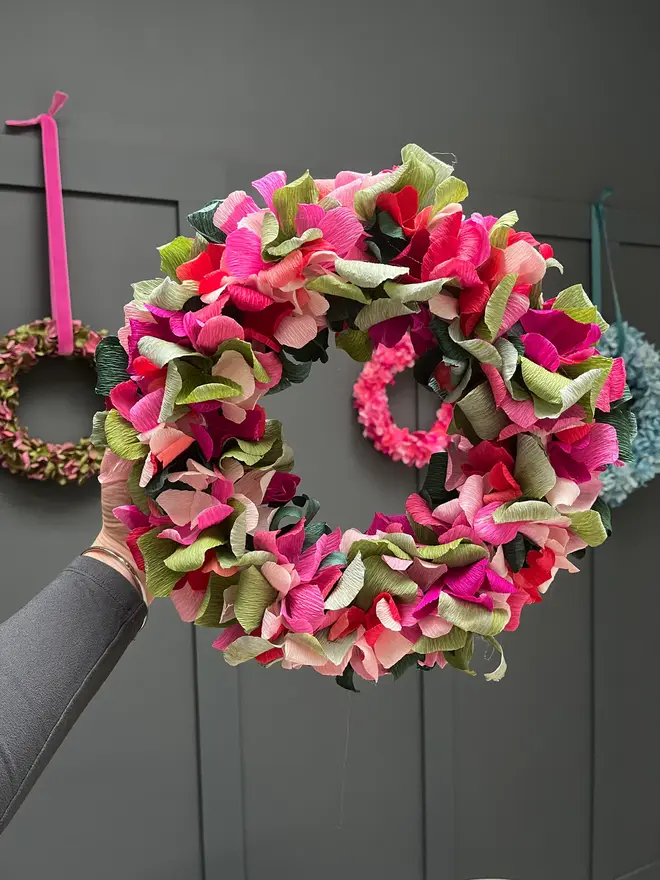 Pink & Green Assorted Crepe Paper Wreath