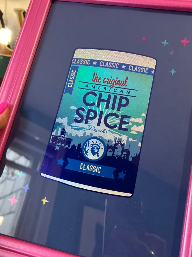 'Chip Spice' A Hull Delicacy ScreenPrint, a colourful chip spice print sitting on a black backdrop. 