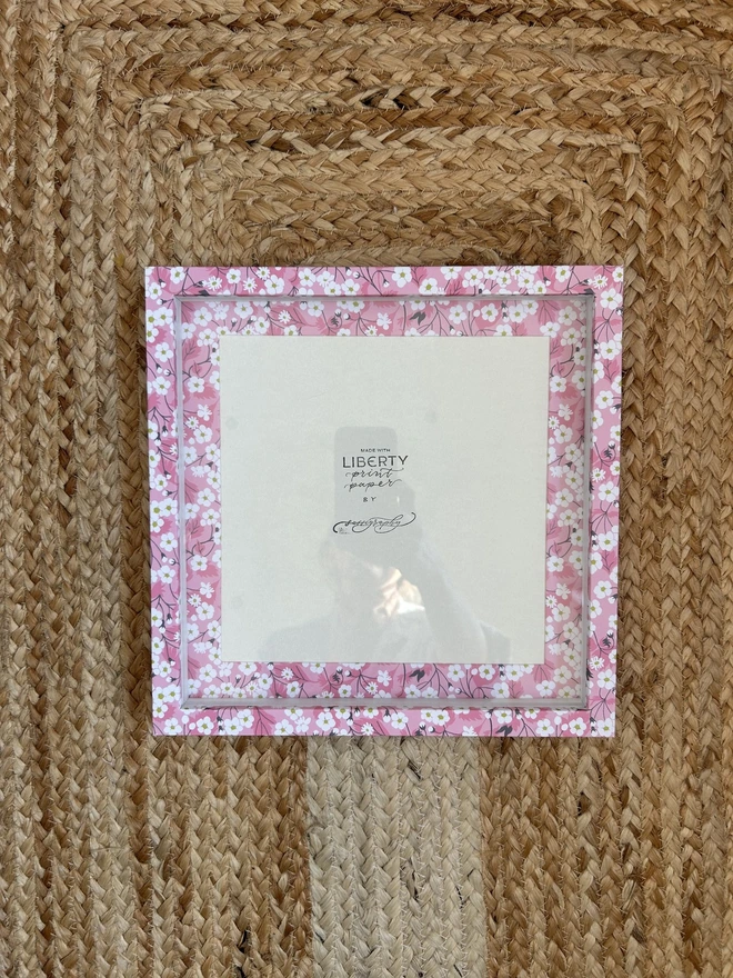 Liberty paper covered box mount frame in pink floral pattern