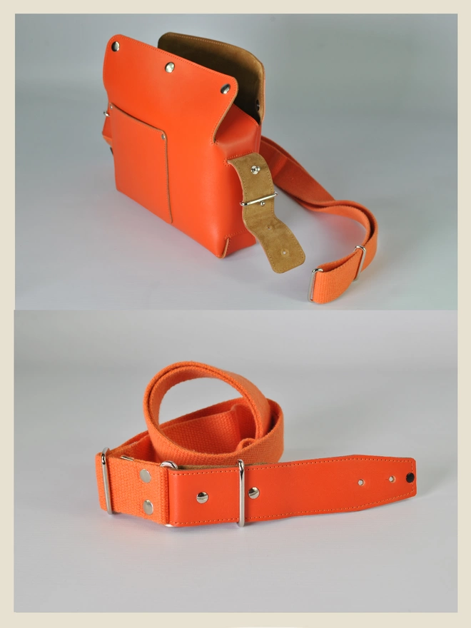 Small Orange Leather Crossbody Bag 