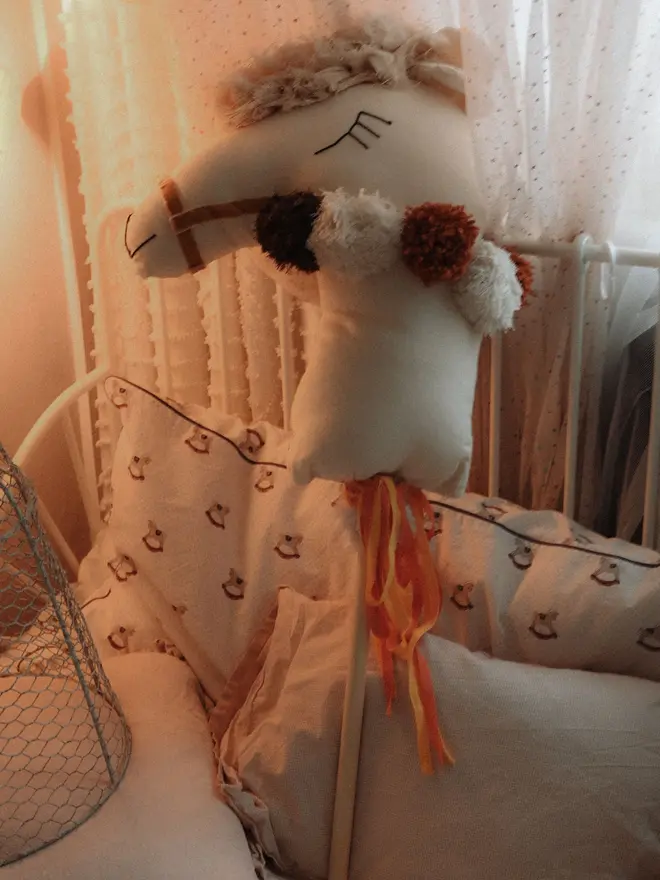Cotton Llama Hobby Horse Toy, Handmade Stick Toy, Nursery Decor