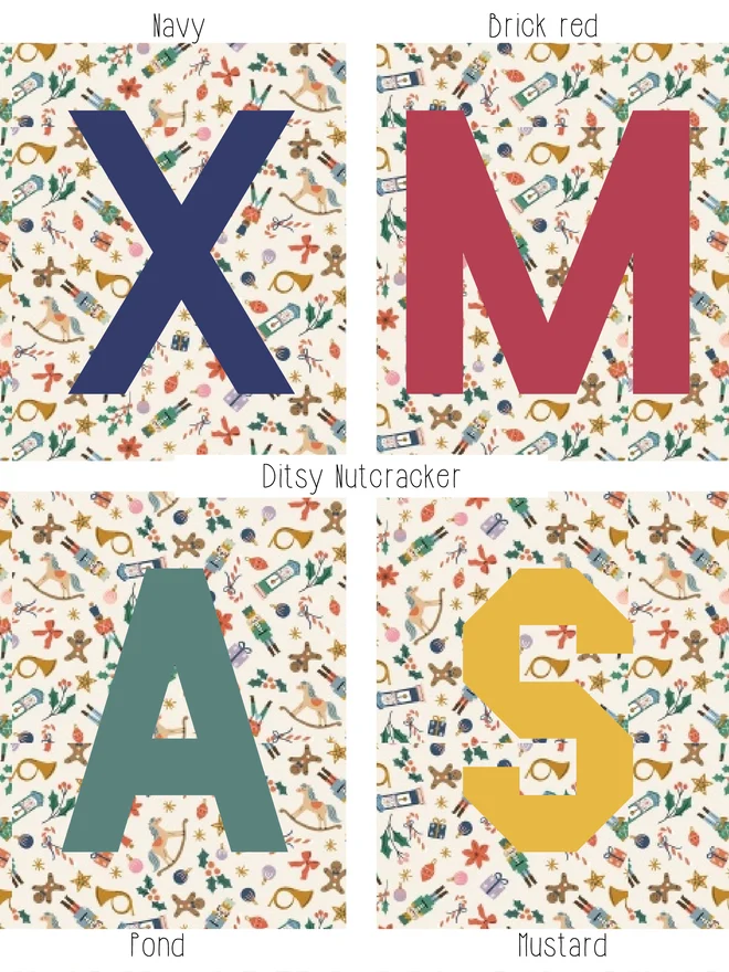 Cooper and Fred Colour Options for the Ditsy Nutcracker Personalised Christmas Stocking