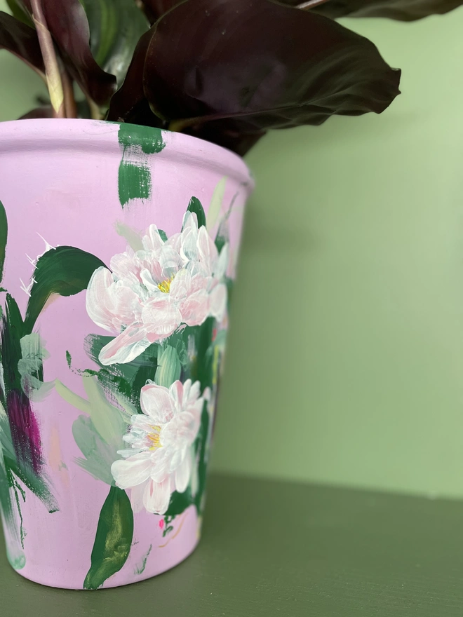 Floral Pink Hand Painted Tall Vase