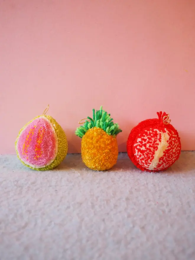 Set of 3 pom pom baubles