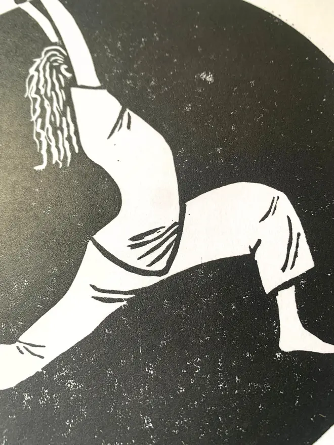 linocut print yoga warrior susan bradley handmade