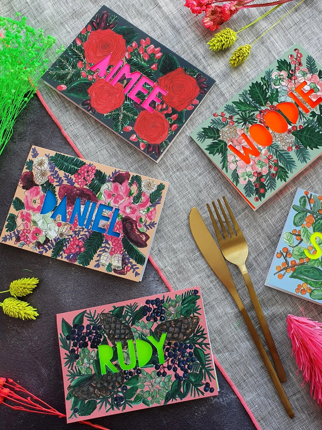 Personalised floral Christmas card pack