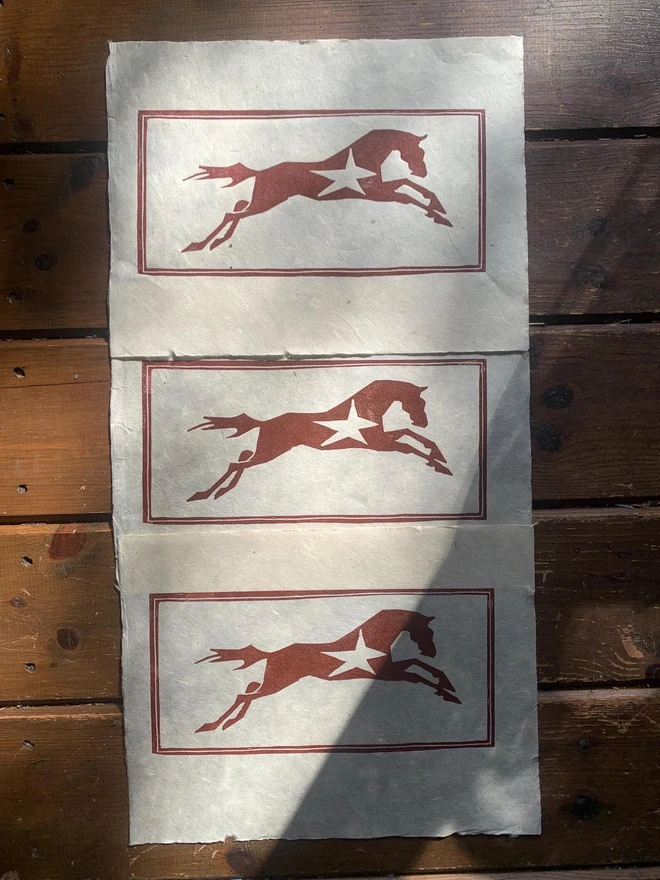 Running Horse Lino Print On Handmade Mitsumata Paper 