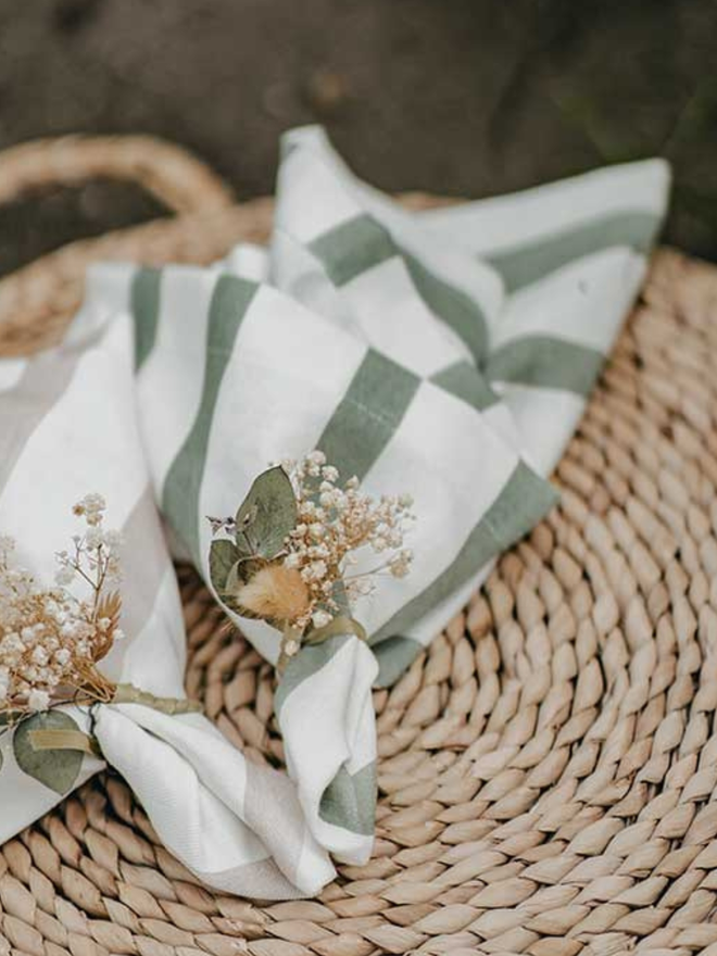 Sage Green Striped Linen Napkins (Set Of 4)