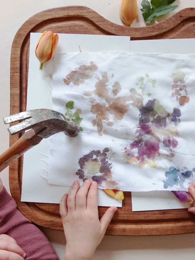Using nature, create fabric art pieces