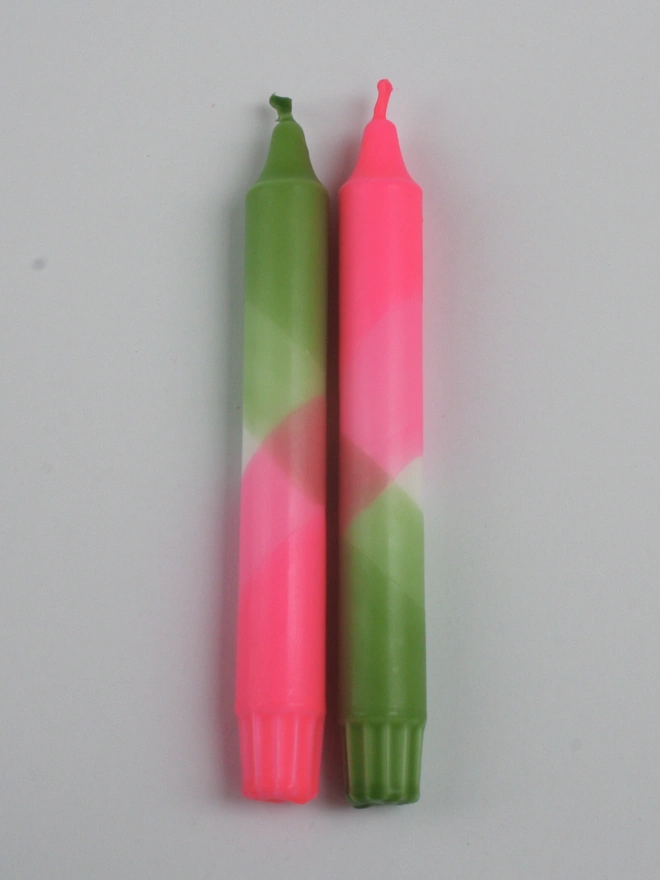 Neon Pink & Green Dip Dyed Dinner Candles (Set Of 2)