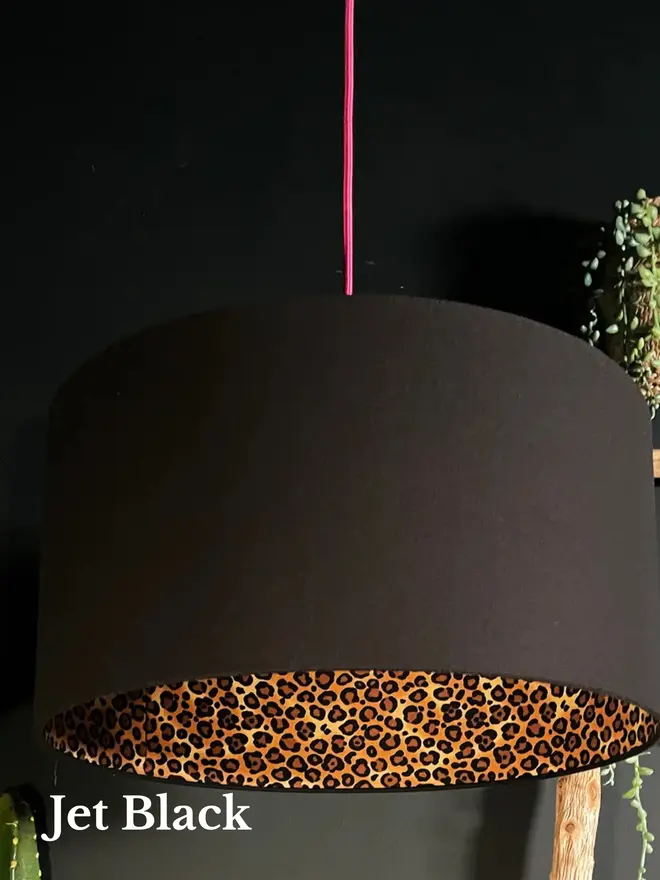 Jet Black lampshade with leopard print interior