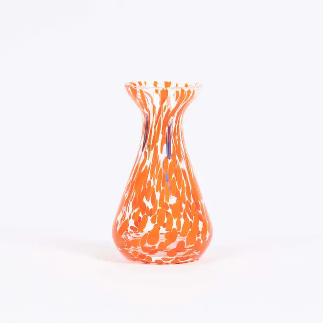 piccolo, curve shaped blown glass vase in orange