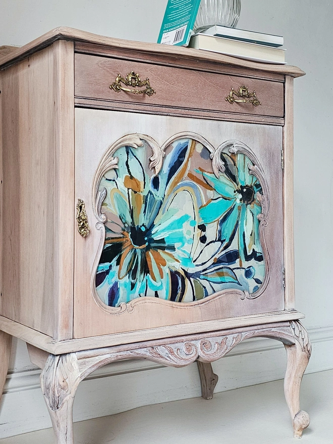 Upcycled Floral Cabinet by Chloe Kempster Side view.