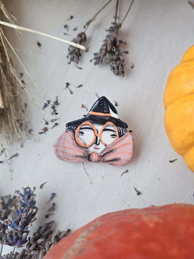 Witch ceramic halloween brooch