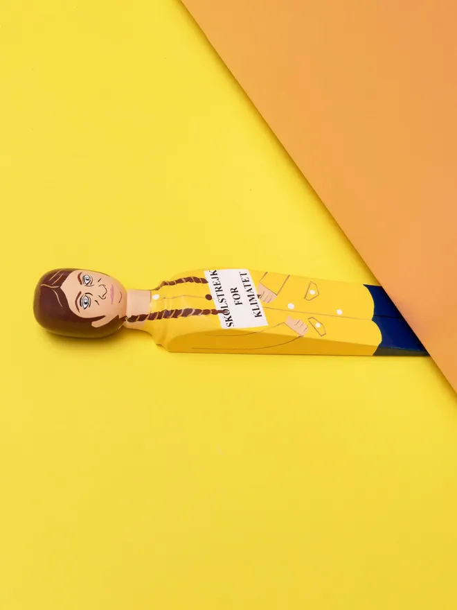 wooden door stopper, greta thunberg