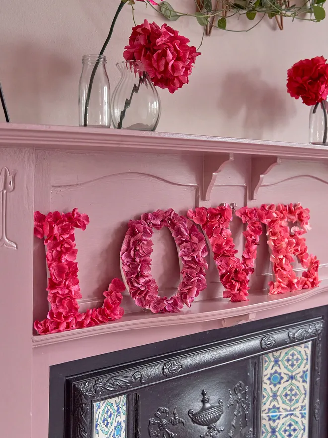 Love crepe paper flower letters